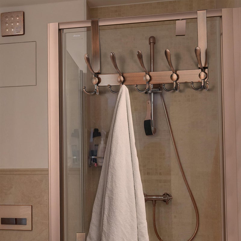 Dseap Over The Door Hook Hanger - Fits 1 3/8" to 1 3/4" Standard Doors | 5 Tri Hooks Heavy Duty Towel/Coat Rack | Door Organizer for Clothes, Jackets, Hats, Towels, Antique Copper - Image 5